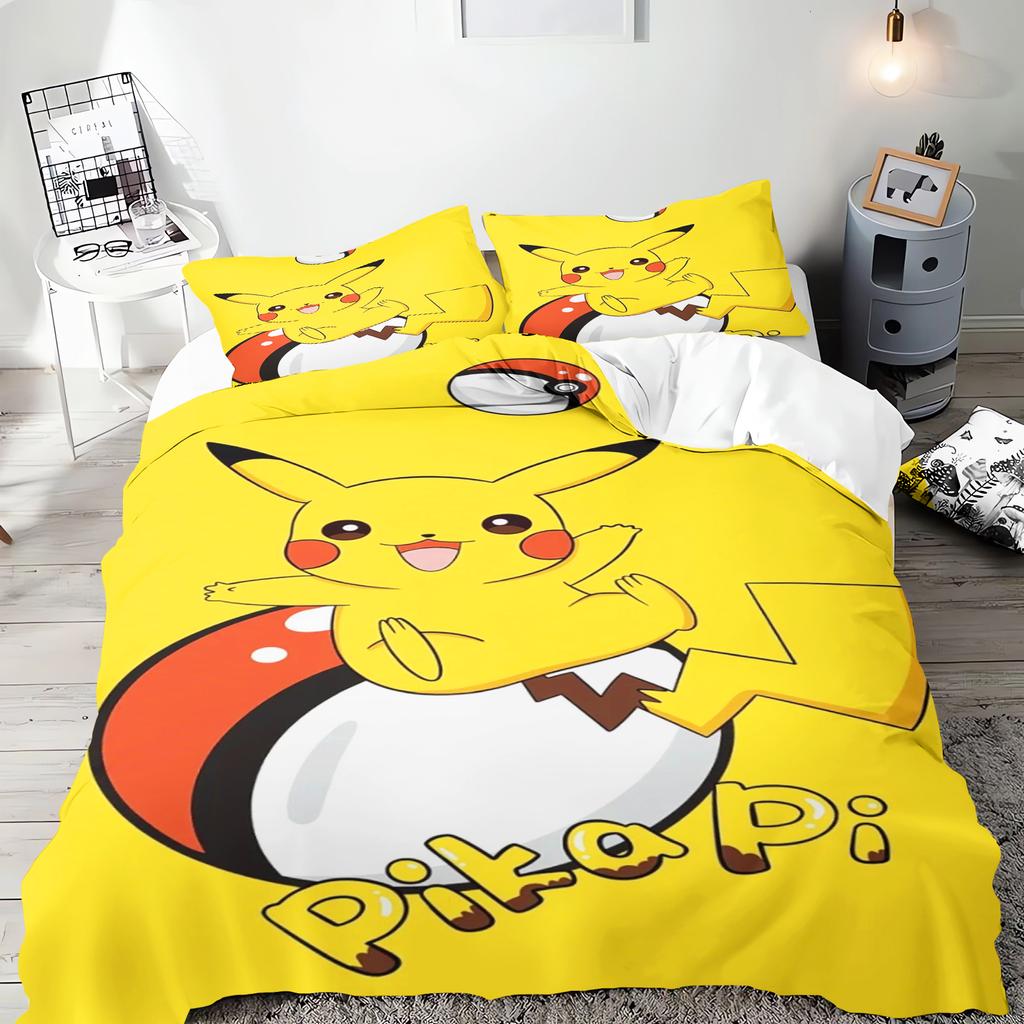 Pokémon Anime Bettwäsche-Set Comforte Bedruckt Cartoon Einzelbett Größe Bettwäsche-Sets Weihnachtsgeschenke 3-teilig