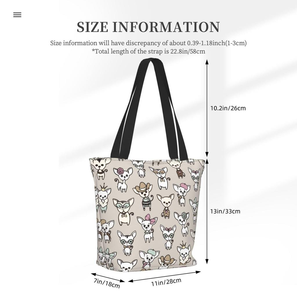 FURONGA Chihuahua Dog Tote Bag for Women, Lightweight, Large Capacity, A5 Capacity, Popular, Stylish, Durable, ShoulderHandbag, Travel, Unisex,