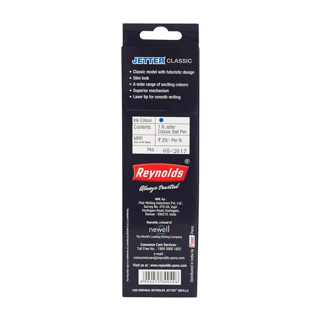 Reynolds Jetter Classic 0.7mm Blue Ink Ball Pens, Pack of 10, Smooth Writing for Office, Home & School