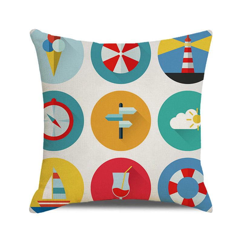 Watercolor Maritime-themed Logo Digital Printing Short Plush Pillow Covers for Car Sofa Office Cushion Cover Home Goods