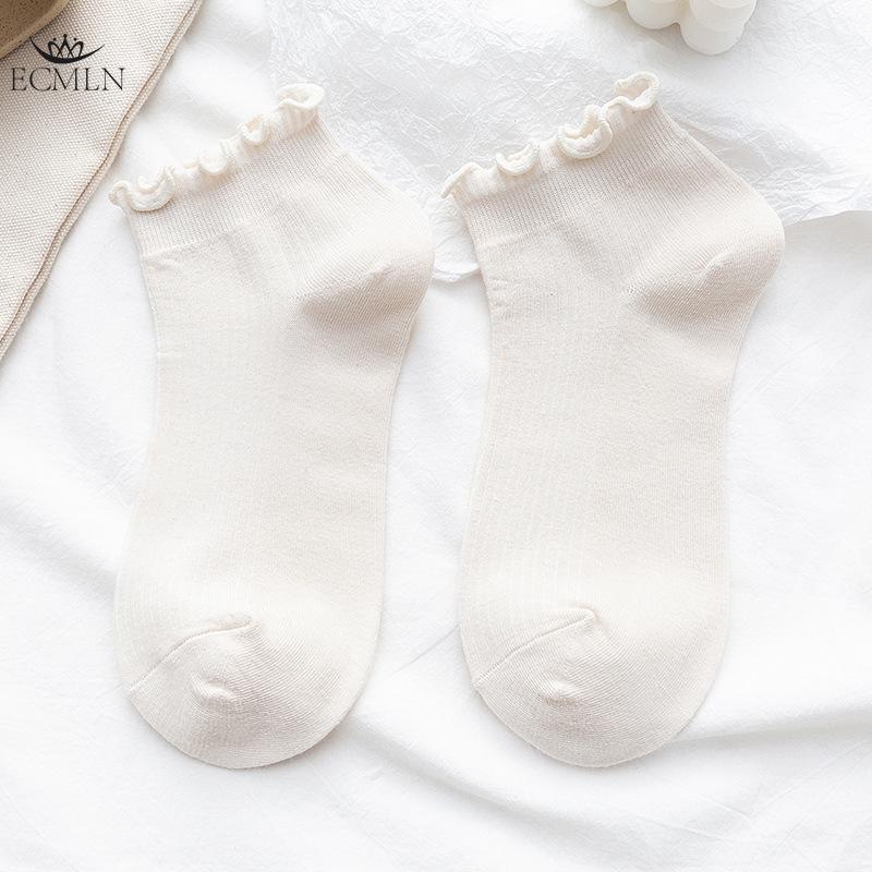 1/5pairs Cute Lettuce Curls Tube Socks In Solid Colors for Casual Wear