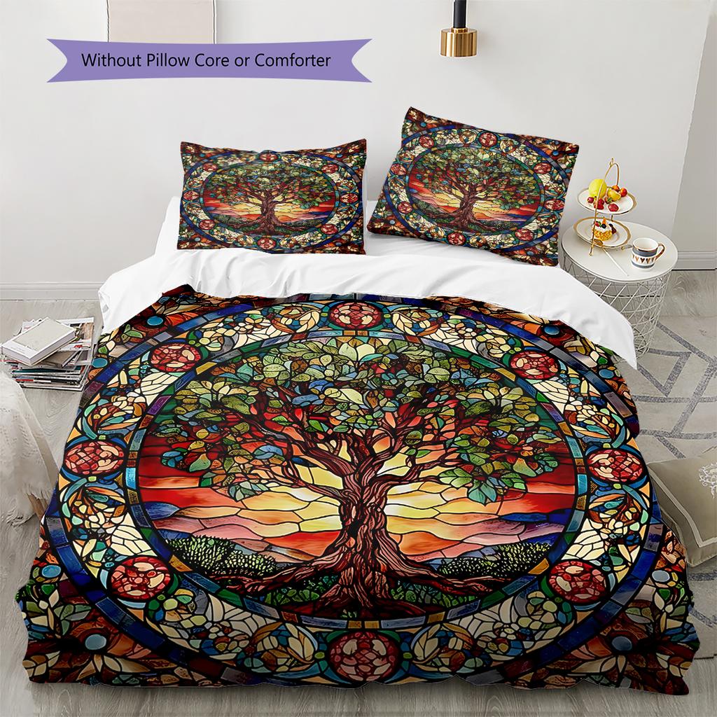 Tree of Life Pattern Bedding Quilt Set Quilt Cover Pillowcase Home Decoration Gift (1 * Duvet Cover + 2 * Pillowcase, Without Core)