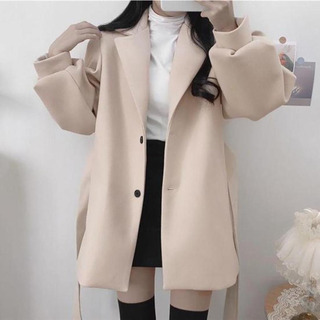 Women Winter Coat Turn-down Collar Solid Color Slim Fit Tight Waist Thicker Keep Warm Buttons Belt Cardigan Autumn Coat Female Clothes