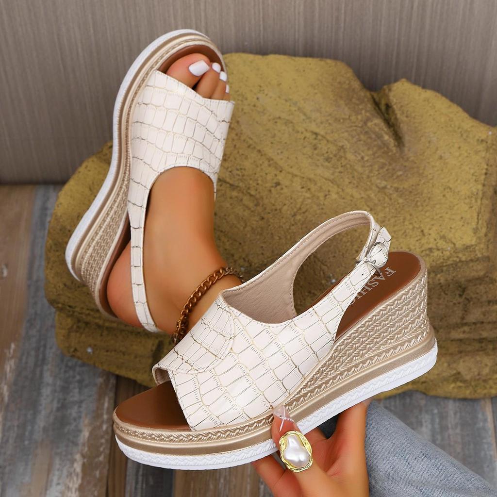 Damen Keilsandalen mit Peep-Toe in Übergröße - Neuer Sommer-Casual-Stil mit dicker Sohle
