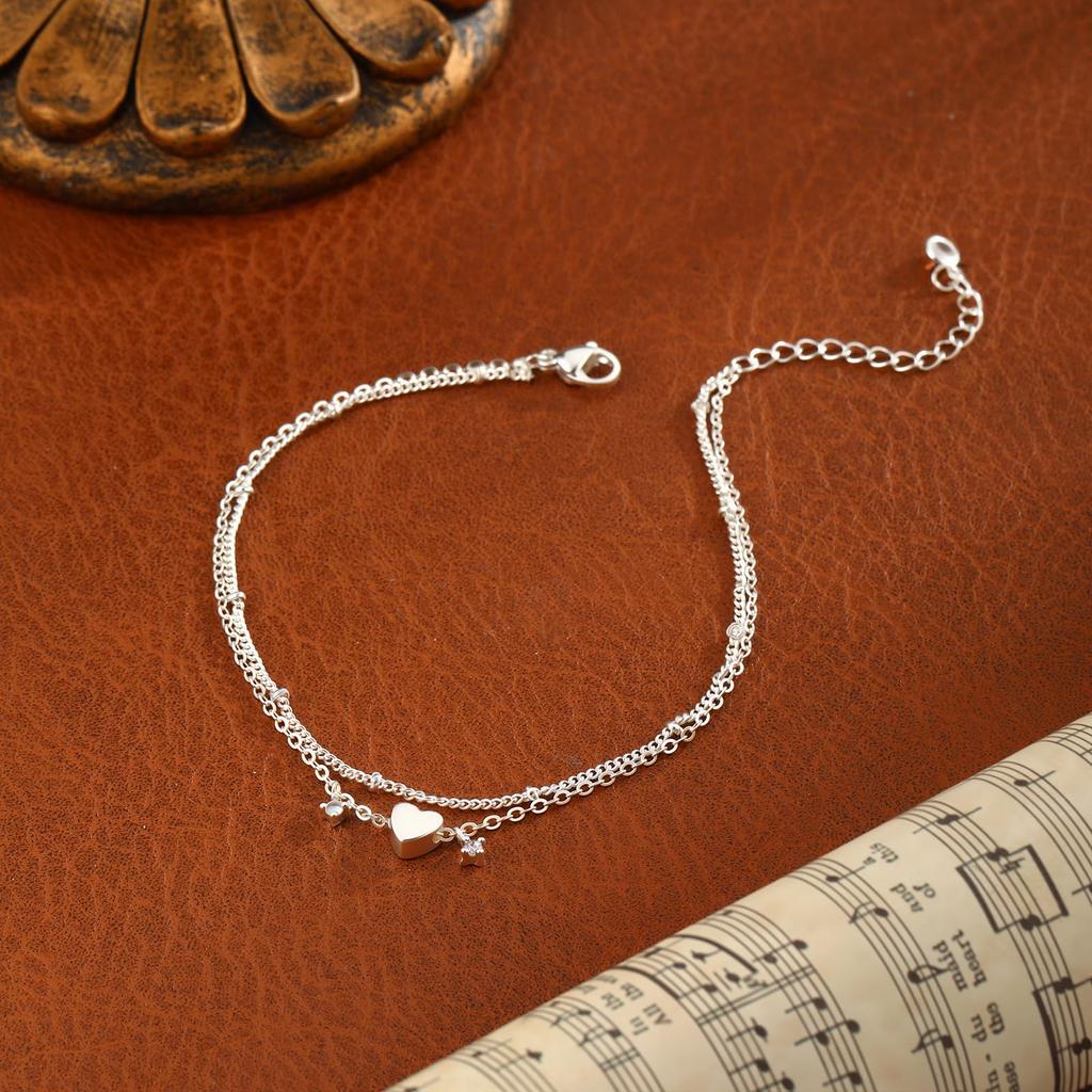Bohemian Anklet Bracelets for Women, CZ Heart Charm Waterproof Chain, Summer Beach Barefoot Jewelry Gift for Girl