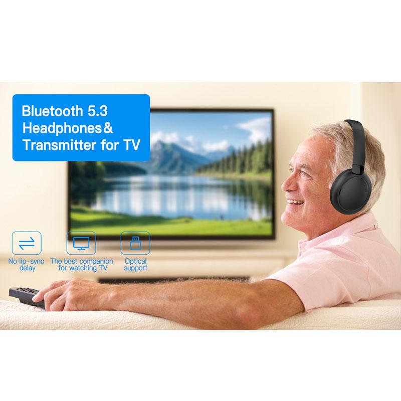 Căști Wireless Bluetooth + 2.4G pentru Transmițător TV Cu Bază de Încărcare Intrare Optică RCA Aux Căști Capacitate Mare