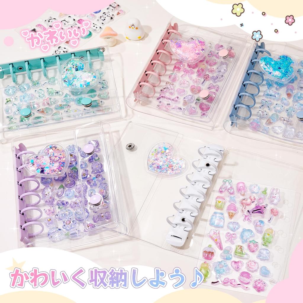 Sticker book for A7 sticker includes 10 sticker heart glitter cute girls, transparent, size, binder, 6-hole, refills, pattern, parts, removable,