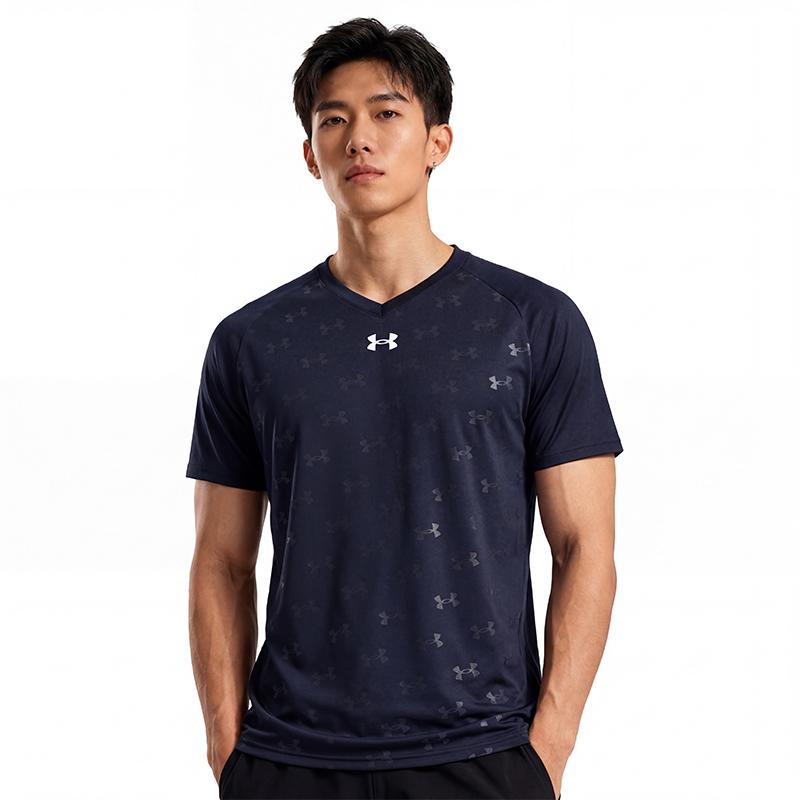 Under Armour Loose Fit V-Neck Quick-Dry Breathable Short Sleeve T-Shirt Unisex Tops Navy-Blue 21500531-409