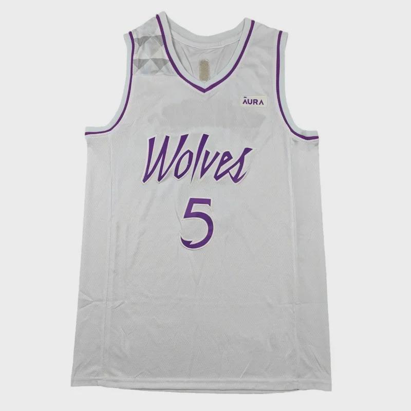 Timberwolves Nej. 5 Edwards Broderad Jersey - Vit/Lila Basketuniform