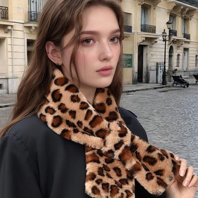 Korean Leopard Print Plush Scarf Winter Faux Rabbit Fur Thicken Warm False Collar Zebra Pattern Cross Neck Guard Warm Snood New