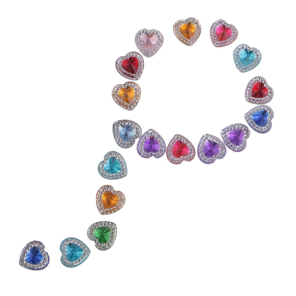 50 Stück 12 mm Herz-Harz-Strass-Knöpfe mit flacher Rückseite, Doppelbohrer, Rot