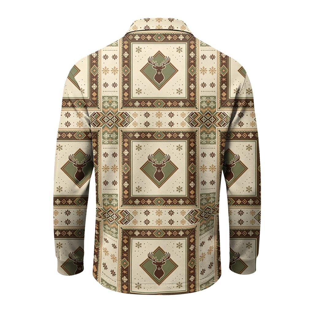 Men's Quick-Dry Mesh Golf Shirt, Long Sleeve Christmas Print Casual Top