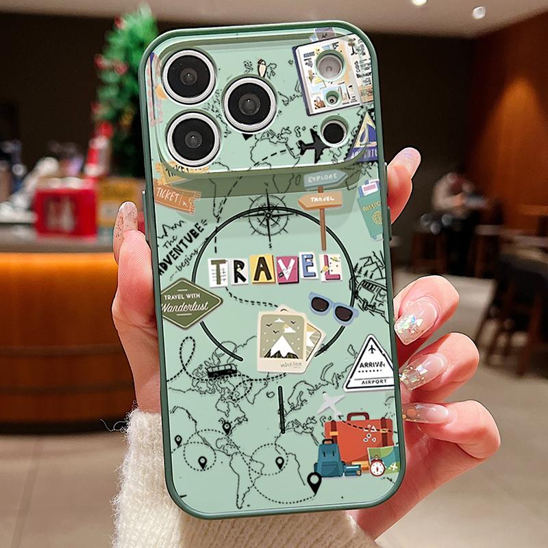 Travel Map Patterned Magnetic Phone Case For iPhone 17 Pro Max 16 15 14 13 Pro Max For Magsafe Wireless Charge TPU PC Back Cover