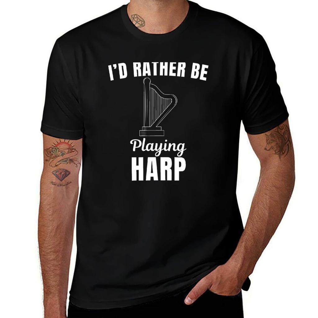Id rather be playing harp funny harpist harp instruUnisext players lovers and musicians saying or quote TShirt