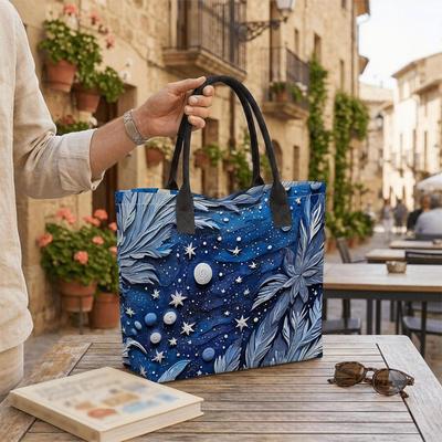  Blue Starry Print Tote Bag Fashion Large Capacity Daily Shoulder Bag for Women 