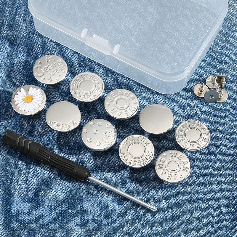 10-30 Stück Abnehmbare Jeansschraubknöpfe mit Schraubendreher Kleidung Ersatz Kein Nähen Metallstifte Verstellbares Taillen-Kit Werkzeuge