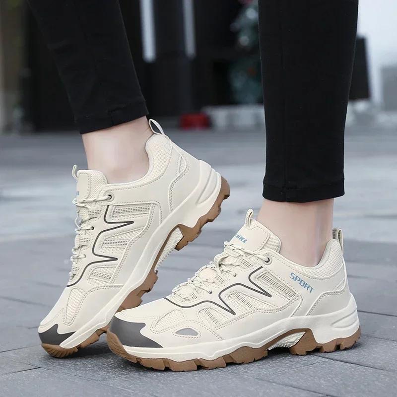 Men'S Lace Up Platform Hiking Sneakers, Wear-Resistant Non-Slip Outdoor Shoes For Climbing Hunting Trekking