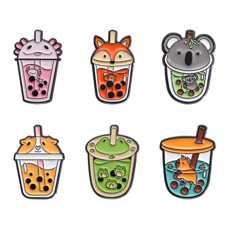 Frog Adorable Cartoon Fox Capybara Brooch Cute Pearl Milk Tea Cup Accessory Style