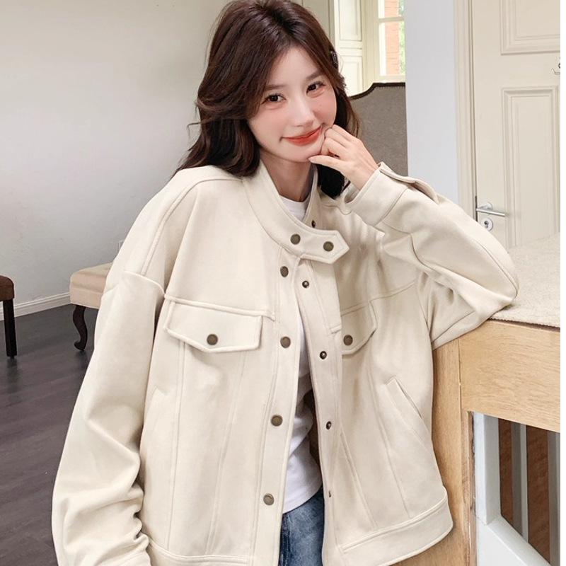 Suede Velvet Couple's Jacket - Spring/Autumn , Chinese Style, Unisex, Loose Fit, Trendy Outerwear.