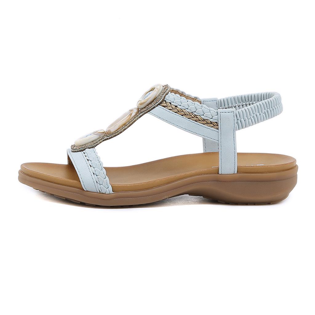 Sandály Bohemian Rhinestones Pohodlné velké ploché boty Beach Resort s kulatou špičkou