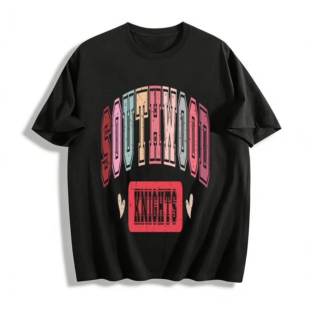 Southwood Knights Vintage Color Block Letter Print Casual Top Pure cotton T-shirt XXS
