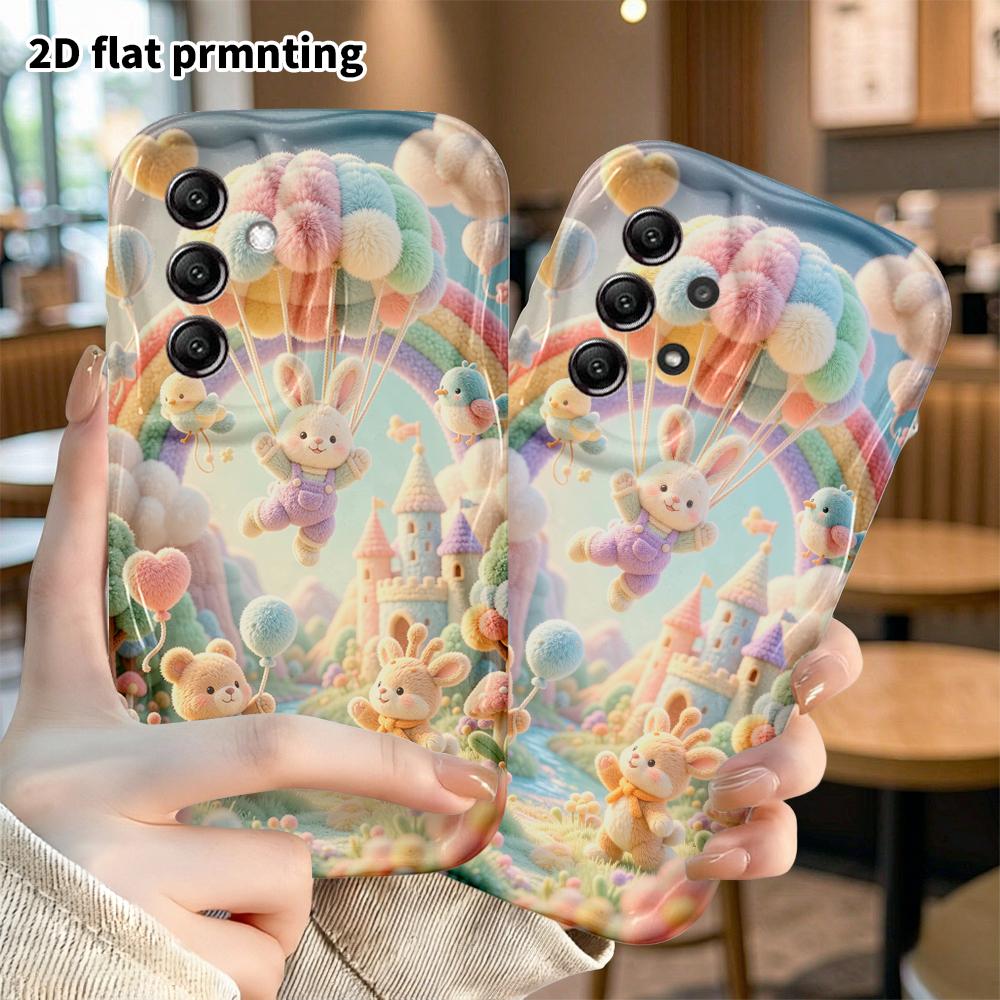 Phone Case: 2D Flat, Suitable for Samsung Galaxy A34 A35 M05 M06 S20 S22 S21 FE Plus 5G Protective Cases, Hot Air Balloon Little Bunny Flying, Perfect
