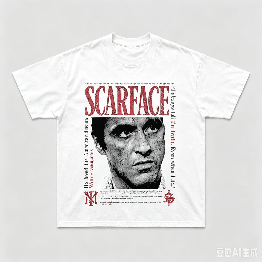 Black Front Print Classic Movie Character Portrait Large Title Vertical Quote Text Loose Oversized Cotton Street Top