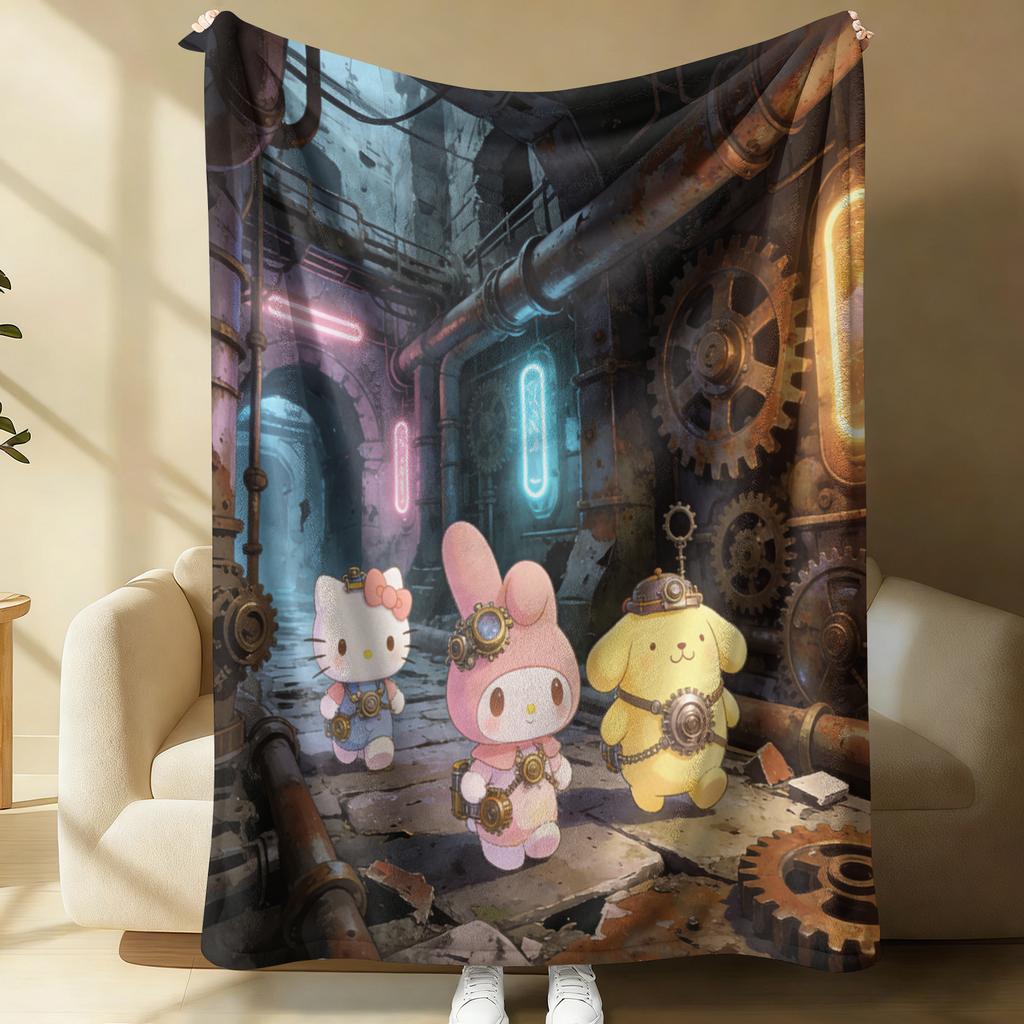 Sanrio Steampunk Plush Flannel Blanket Lightweight Throw Cartoon Cute Air Conditioning Bed Sofa Cover Nap Office Shawl Girl Gift
