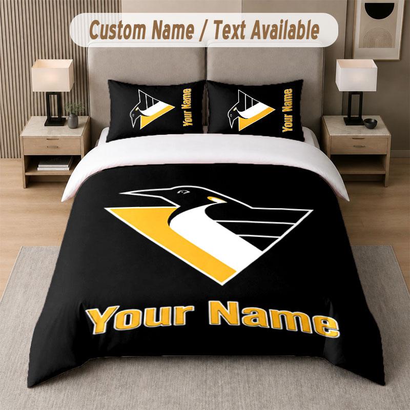 Maßgeschneidertes Bettwäsche-Set Pittsburgh Penguins Muster, Druck Name Text 1 Bettbezug plus 2 Kissenbezüge Heimtextilien