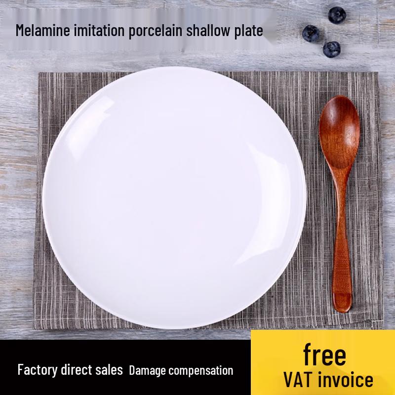 A5 Melamine 8-inch Flat Dining Plate (10-Pack)