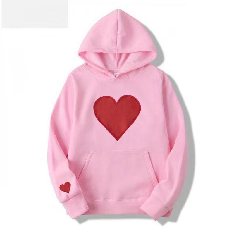 Heart-Shaped Valentine’s Day Loose Casual Couple Hoodie with Plus Velvet