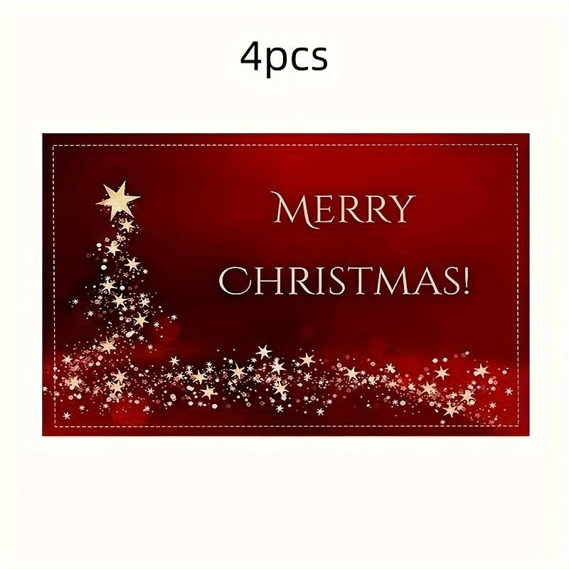 4/6pcs, Christmas Theme, Red Merry Christmas Holiday Placemats Linen Placemats Luxury Set - Creative Printed Placemats 4pcs