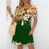 Moda damska Eleganckie piękne kwiatowe nadruki Lato Wiosna Krótki rękaw O-Neck Sukienki codzienne