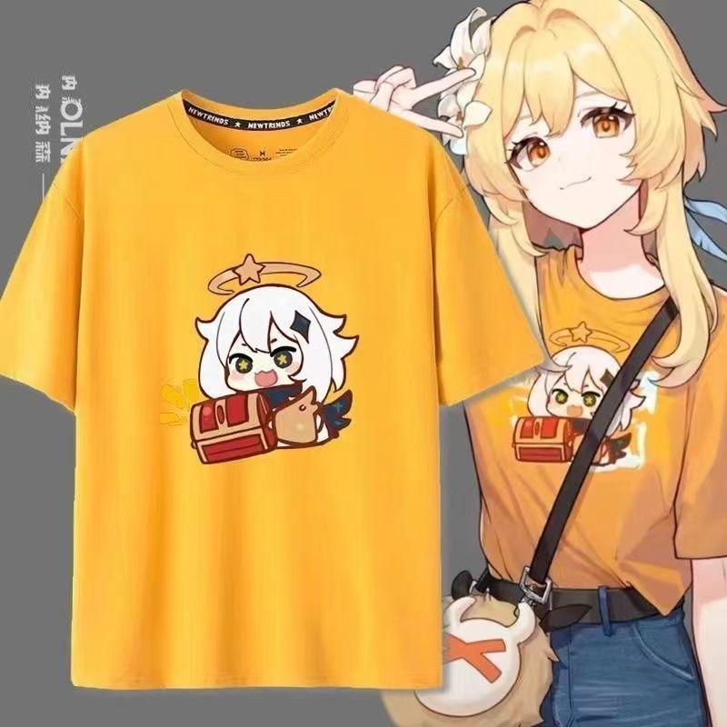 

Game Genshin Impact Paimon Print Tshirt Kawaii T Shirt Summer Short Sleeve Tee Clothes Womens Clothing Unisexs clothing S