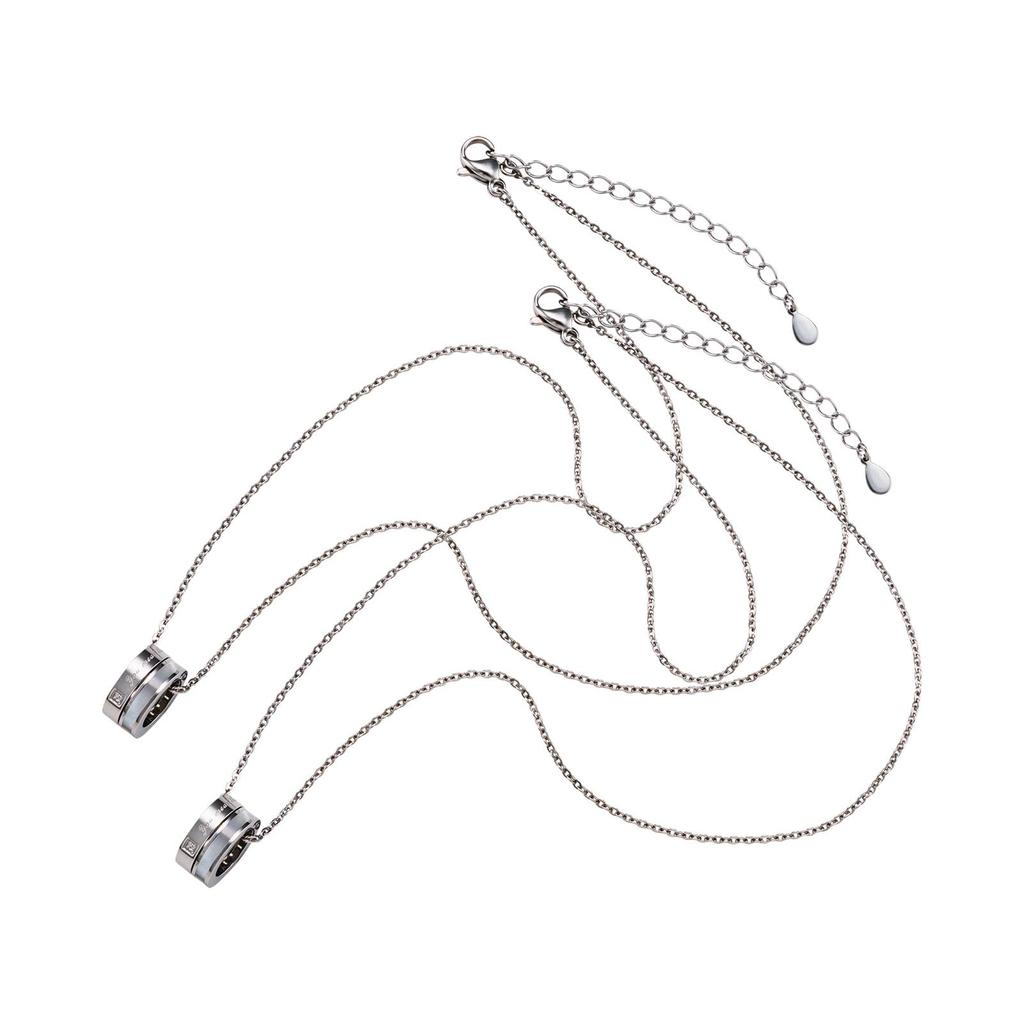 Pair Necklace Surgical Stainless Steel 316L Cubic Zirconia Allergy Free Message Shell Silver Silver [White Clover] + & 4SUP102WH&4SUP102WH