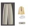 Women's Khaki High-Waisted Cropped Wide-Leg Pants - Petite, Spring/Autumn 2026