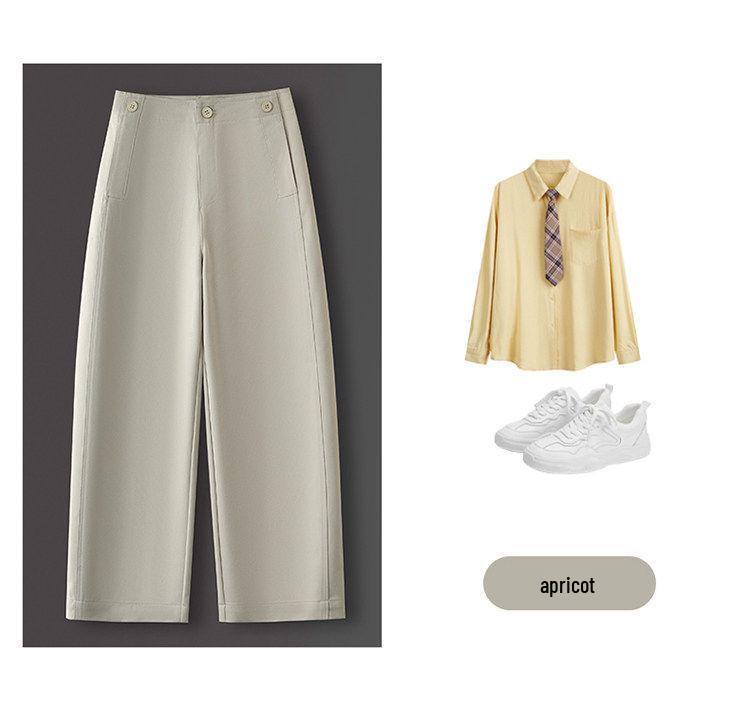 Women's Khaki High-Waisted Cropped Wide-Leg Pants - Petite, Spring/Autumn 2026