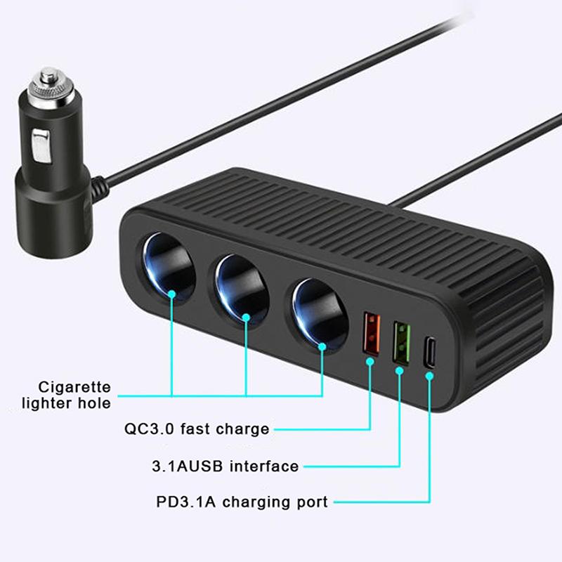 120W Car Cigarette Lighter Usb Charger Pd Quick Charge Power Adapter One-To-Four Multifunctional Socket For Mobile Phone Charger