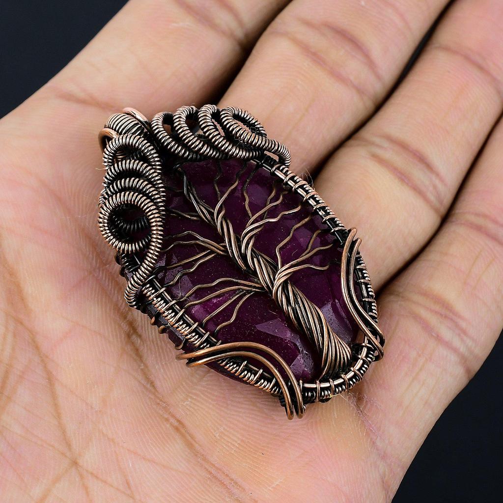 Tree Of Life Ruby Pendant Gemstone Jewelry, 999 Copper Wire Wrapped Handmade Pendant, Latest Design Jewelry