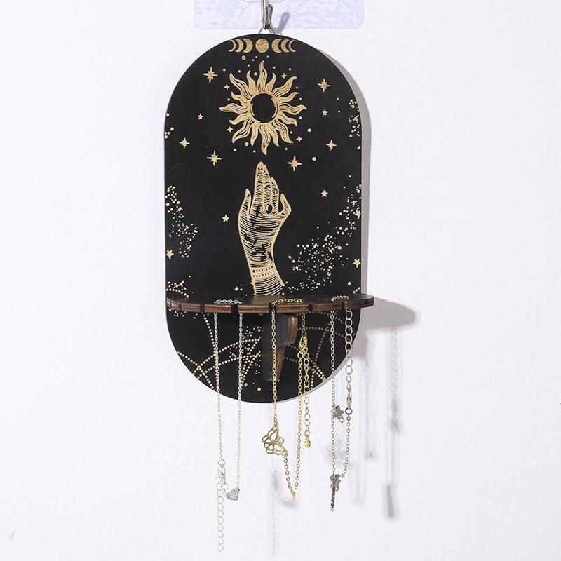 Wooden Black Crystal Display Stand Bohemian Hand Stand Witch Wooden Hanging Bracket Wall Storage Holders Decorative Shelves