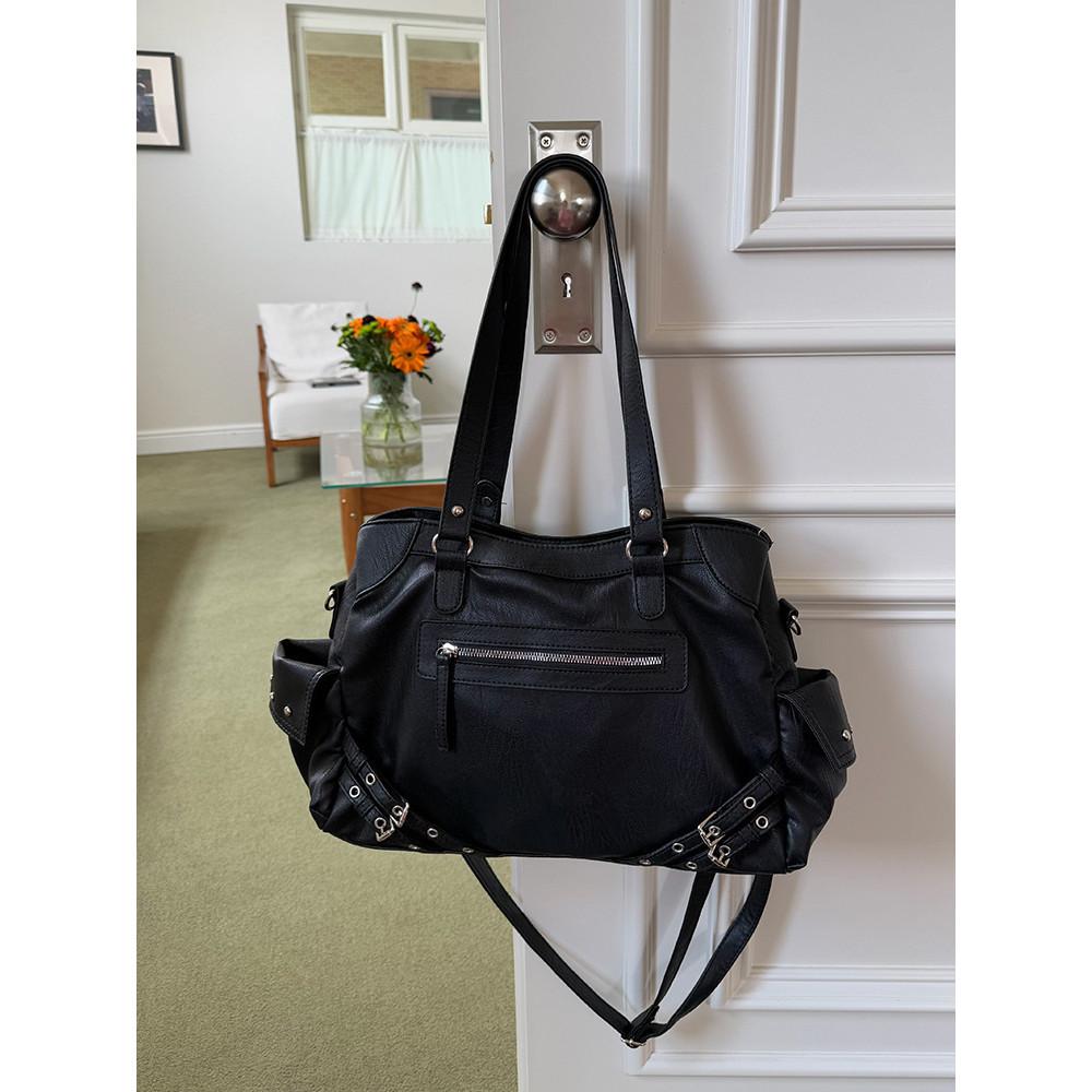 IELGY Ladies Tote Bag Retro Motorcycle Bag Large Capacity Casual Black All-Match