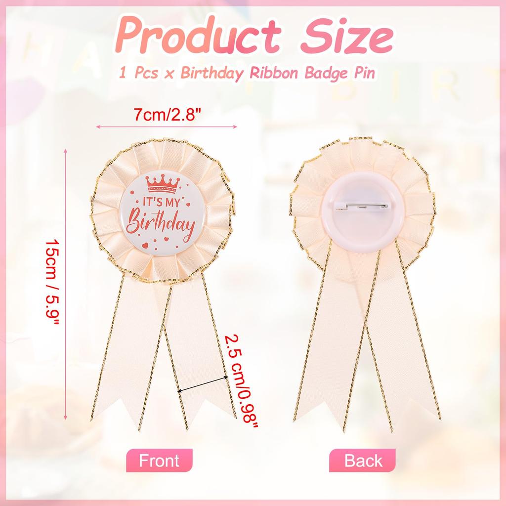 PATIKIL My Birthday Pin, 5.9"x2.8", Satin Ribbon Badge Pin for Birthday Party Decorations, Champagne Pink, for Women, Men, Adults, Girls, and Boys