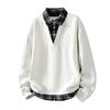 2026 Spring/Autumn Trendy Casual Plaid Hoodie - College Style, Loose Fit, Fake Two-Piece, Long Sleeve