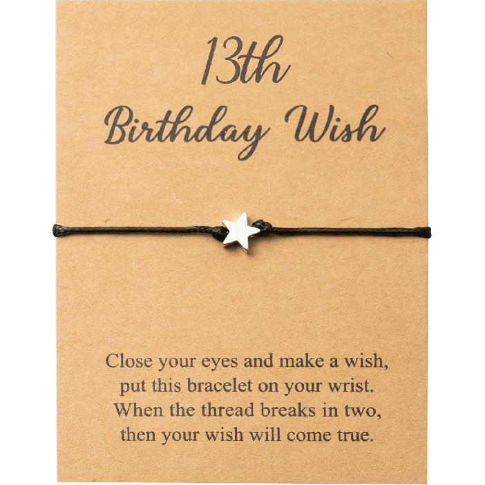WATINC 13th Birthday Wish Bracelet, Adjustable Star Cord Bracelets with Make A Wish Cards, Friendship Simple Handmade Jewelry Birthday Gift for