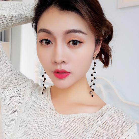 Women Design Beaded Grape Dangle Stud Rhinestone Long Earrings Fashion Jewelry