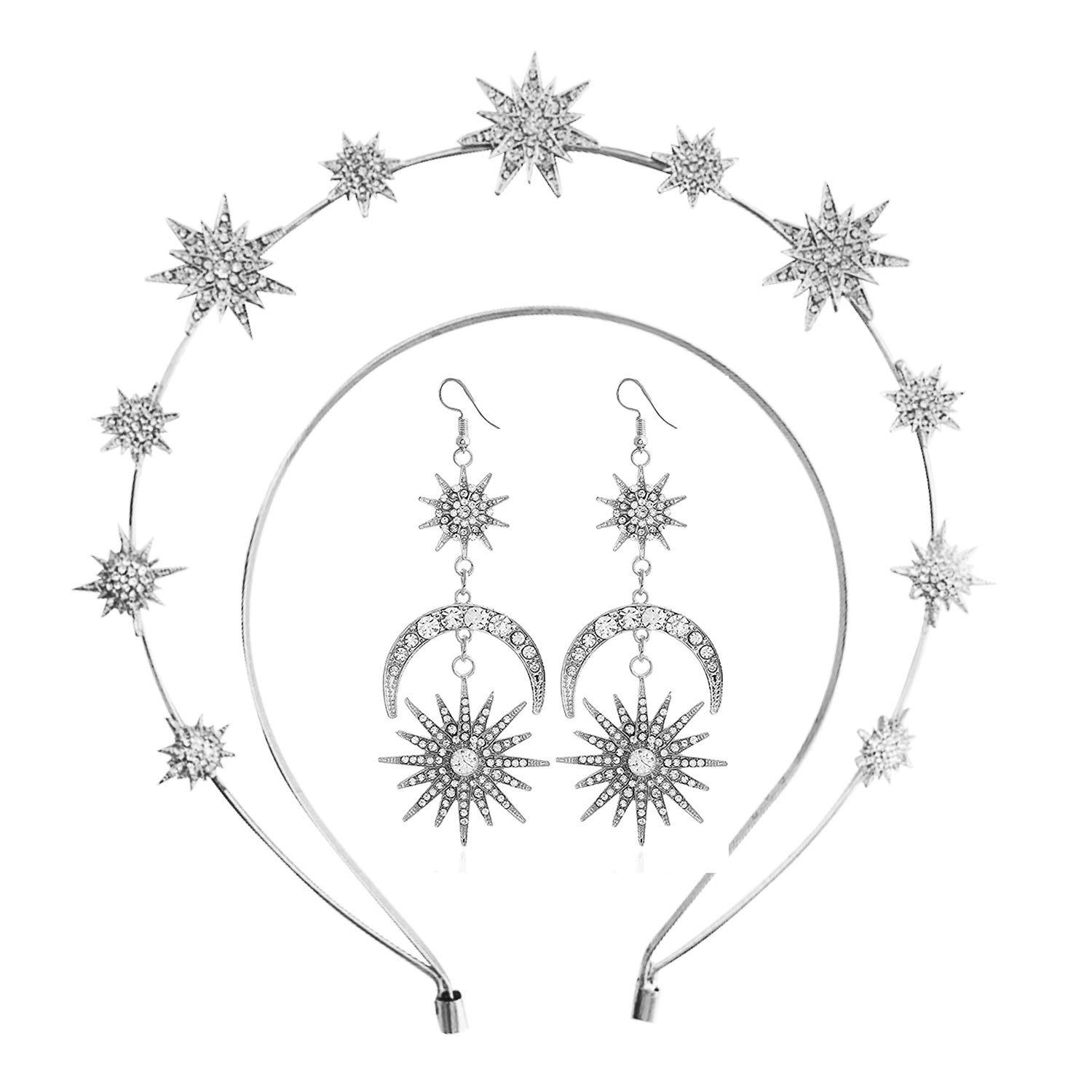 

Комплект серег в стиле барокко «Солнце и Луна» с ободком Halo, двухслойным дизайном в виде звезды и сверкающими длинными серьгами