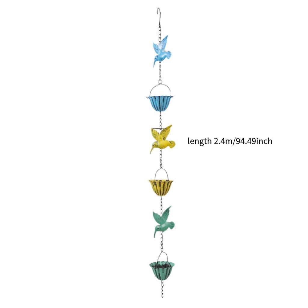 Rain Chain Gutter Adapter Multifunction 94.49'' Retro Sturdy Iron Hummingbird and Cup for Yard Farmhouse Lawn Home Decoration
