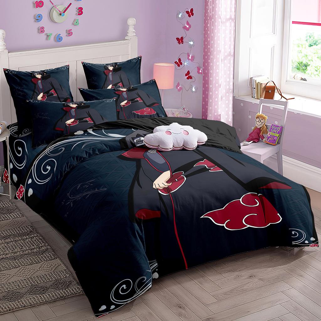 Japanese Style Bedding Set Cartoon N-Naruto Duvet Cover Bed Comforter Set Akatsuki Sasuke Uzumaki Quilt Cover Pillowcase