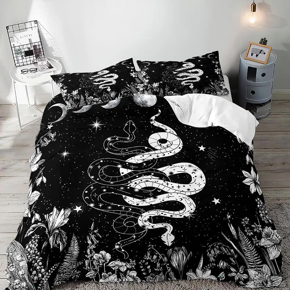 Snake Warm Comforter Cover Set for Children Kids Young Boys Tens Snake Soft Duvet Cover Reptile Print Beding Set Animal Comfortable Quilt Cover Beding
