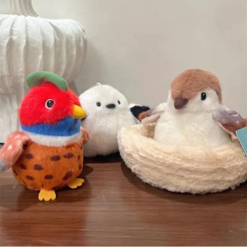 Kreslené vtáčiky plyšové hračky prívesok kľúčenka simulácia papagáj vtáčie hniezdo plyšová kľúčenka anime roztomilé dievča kawaii izbová dekorácia detské darčeky